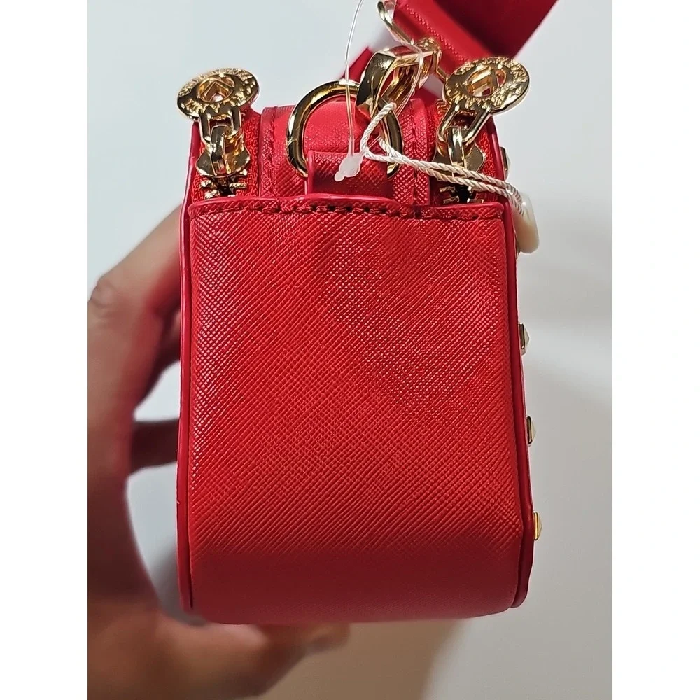 NWT VALENTINO ORLANDI ITALY RED Studded CROSSBODY BAG With Gold Accent Hardware‎